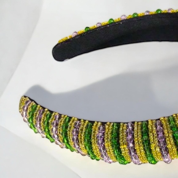 Beaded Mardi Gras Headband - Vibrant Purple, Green, & Gold 💜💚💛 - Picture 3 of 7